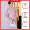 Áo dài cách tân tay phồng cổ tròn điệu đà