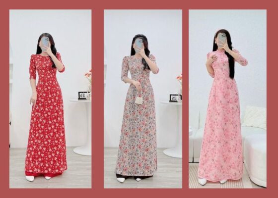 áo dài tay lỡ gấm họa tiết truyền thống cách điệu: