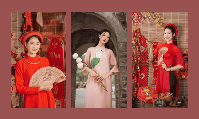 cách tạo dáng áo dài tết 2