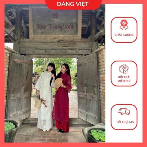 Áo dài cách tân 4 tà chất vải hoa thêu