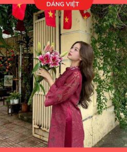 Áo dài cách tân 4 tà chất vải hoa thêu