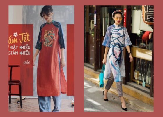 áo dài cách tân phối với quần jean