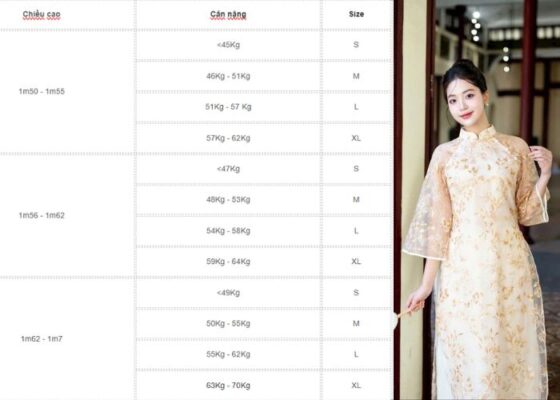 Bảng size áo dài nữ và cách chọn size phù hợp