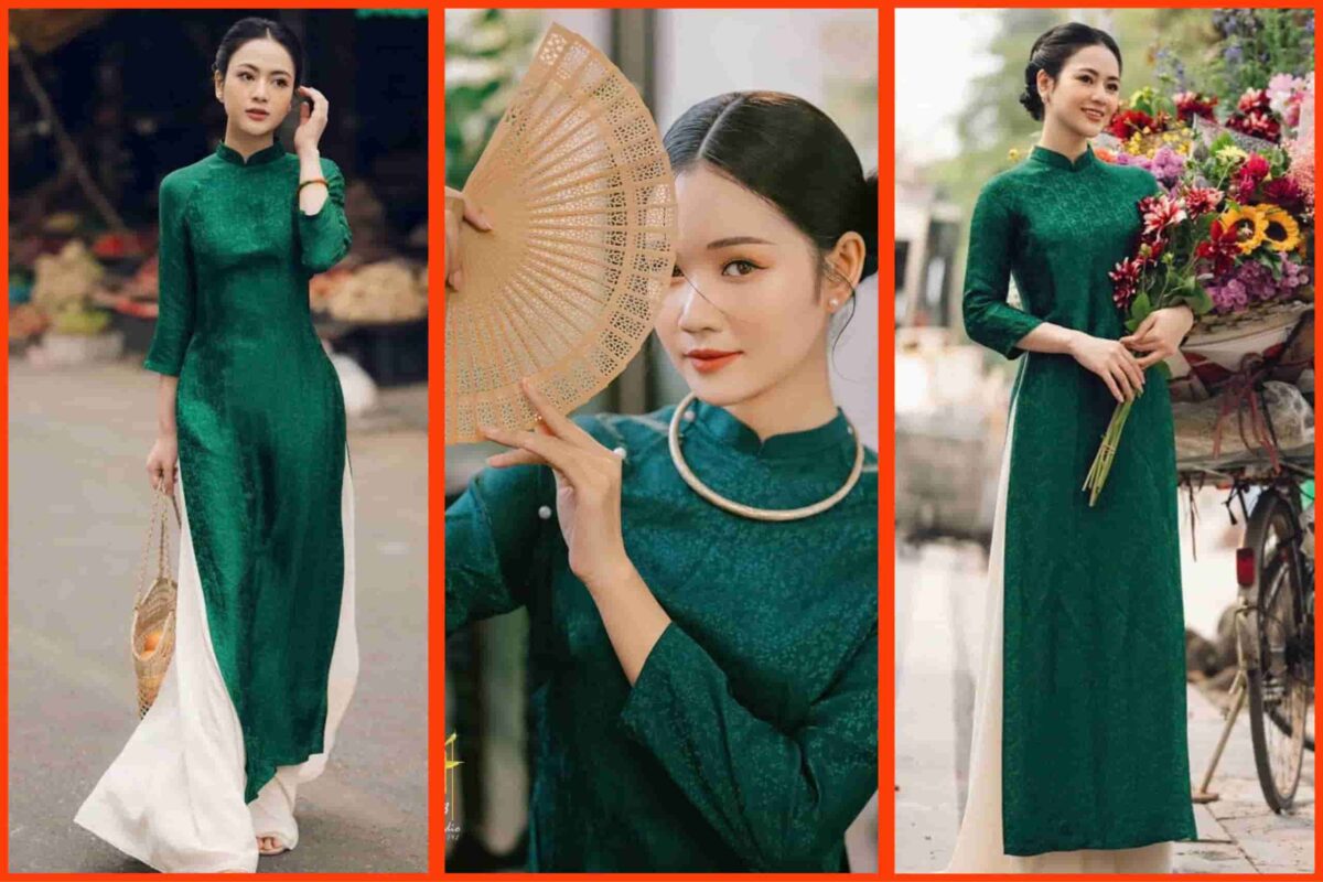 áo dài lụa mẫu xanh đơn giản