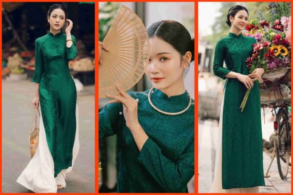 áo dài lụa mẫu xanh đơn giản