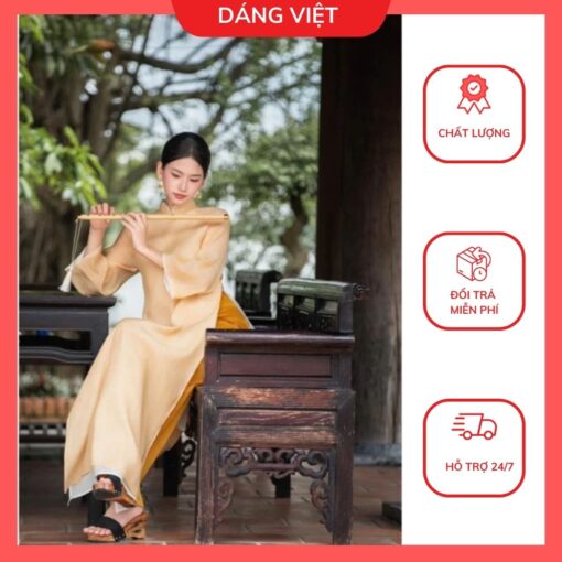 Áo Dài Nữ Thiên Di, Áo Dài May Sẵn 4 Tà Cổ Cao Đủ Size Cao Cấp Sang Trọng, Quần Lưng Chun